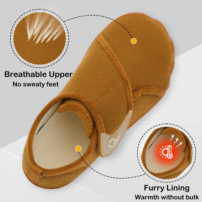relxfeet Men's Slippers Wide Width Adjustable Orthopedic Diabetic House Shoes for Neuropathy Swollen Feet Relief Non-Slip Rubber Sole Indoor Outdoor (Brown, Size 11) - Image 5