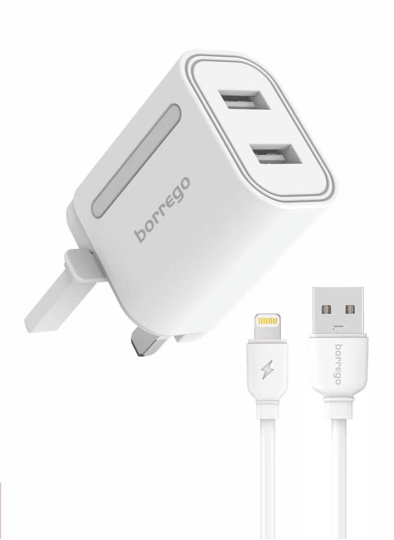 borrego Borrego PC04 5V/2.4A PD A+ QC3.0 Dual Port Fast Charging Charger With Lightning Cable For IOS  - Image 1