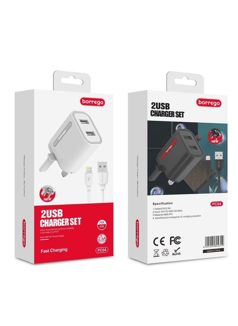 borrego Borrego PC04 5V/2.4A PD A+ QC3.0 Dual Port Fast Charging Charger With Lightning Cable For IOS  - Image 2