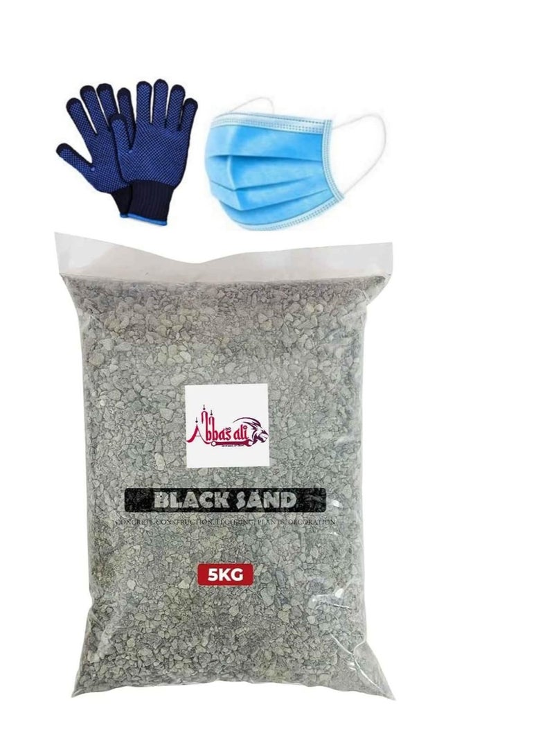 ABBASALI Multi Purpose Natural Sand for Construction Flooring Aquarium Plants and DIY With Gloves and 10 pcs Face Mask (Black Sand, 5 Kg) - Image 1