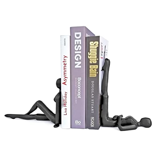 Ambipolar Yoga-Style Black Decorative Bookends, Cast Iron Book Stand to Hold Books Heavy Duty, Book Stoppers for Home Decor, Office Desk, Living Room Decor - Image 1