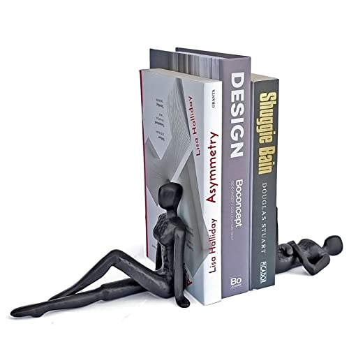 Ambipolar Yoga-Style Black Decorative Bookends, Cast Iron Book Stand to Hold Books Heavy Duty, Book Stoppers for Home Decor, Office Desk, Living Room Decor - Image 3