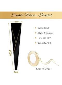 Apustim 50Pcs Single Rose Flower Set Plus A Plate Of 22m Ribbon Set，Flower Packaging Bag，Single Flower Packaging Bag，Suitable For Wedding，Birthday，Florist Supplies Mother's Day （Black）  - Image 2