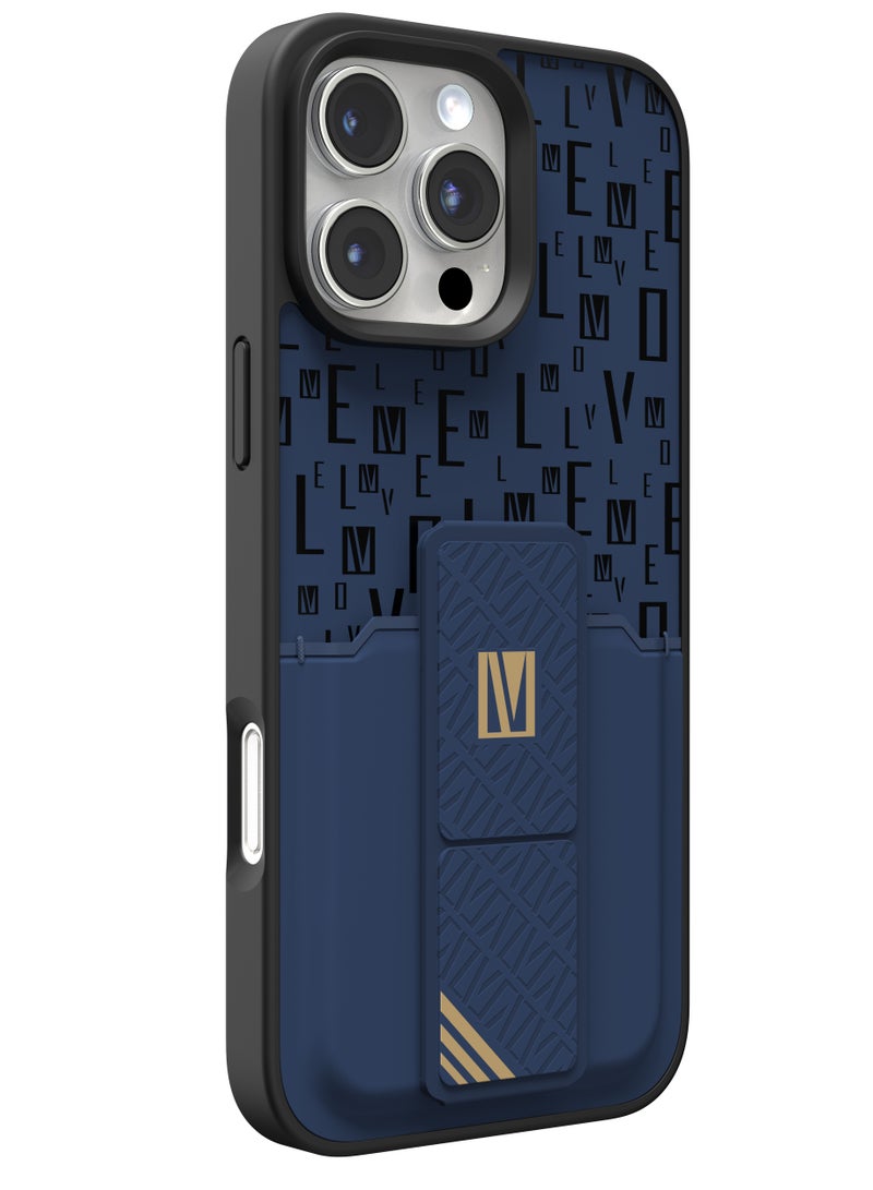 LEVELO iPhone 16 Pro Max Morphix Case With Built-in Grip and Card Holder / Impact Resistant Back Cover / Raised Camera Edge / Slim Cover - Blue  - Image 1