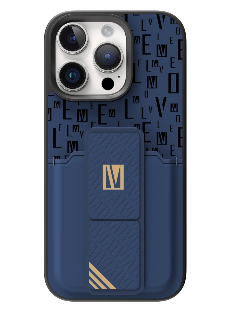 LEVELO iPhone 16 Pro Max Morphix Case With Built-in Grip and Card Holder / Impact Resistant Back Cover / Raised Camera Edge / Slim Cover - Blue  - Image 2