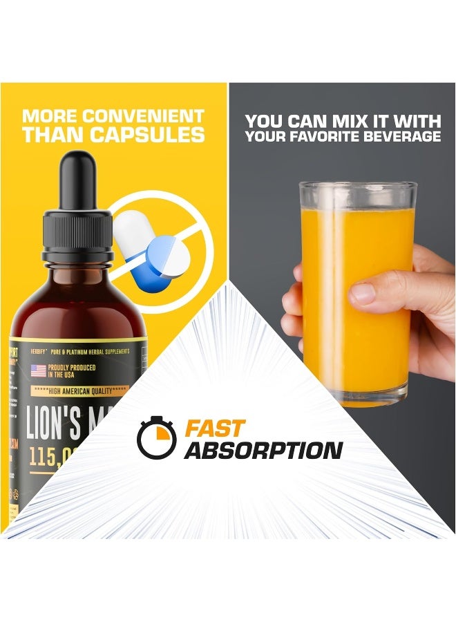 هيربفاي عرف الأسد - مكمل فطر عرف الأسد - صبغة عرف الأسد - دعم المناعة الطبيعية - صبغة عرف الأسد للذاكرة والتركيز والوضوح - مكمل الفطر اليومي - نباتي، عضوي - 4 أونصة سائلة - Image 2