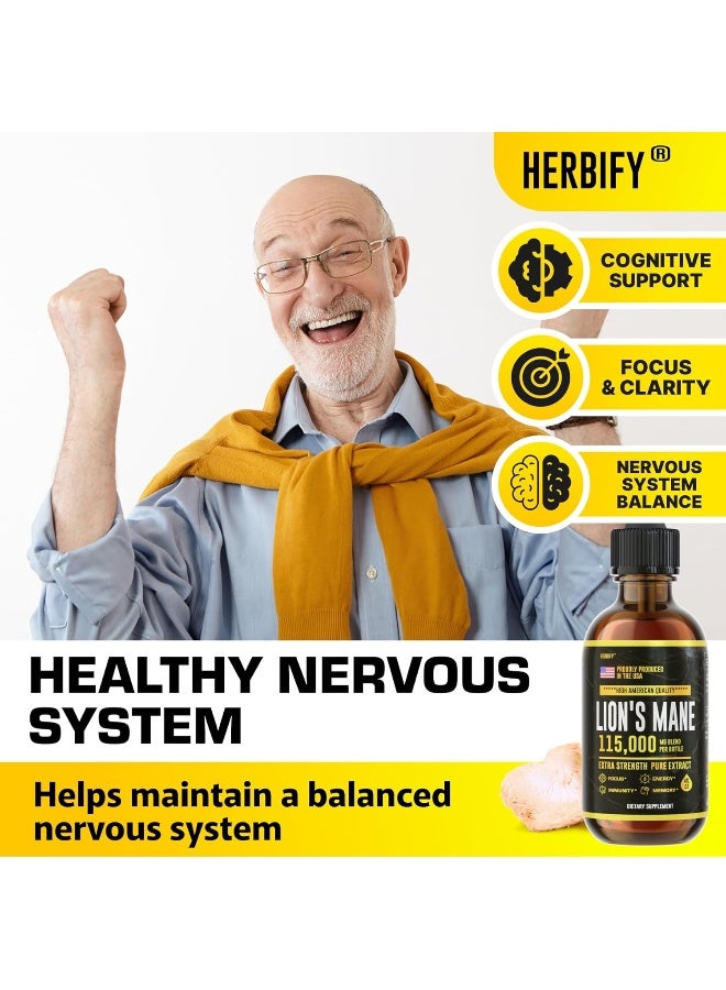 هيربفاي عرف الأسد - مكمل فطر عرف الأسد - صبغة عرف الأسد - دعم المناعة الطبيعية - صبغة عرف الأسد للذاكرة والتركيز والوضوح - مكمل الفطر اليومي - نباتي، عضوي - 4 أونصة سائلة - Image 3