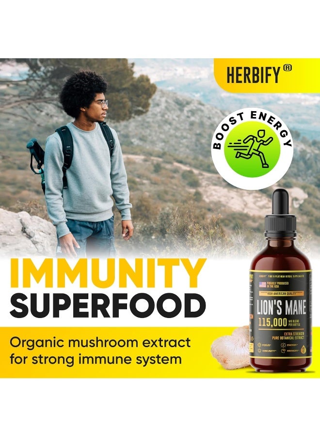 هيربفاي عرف الأسد - مكمل فطر عرف الأسد - صبغة عرف الأسد - دعم المناعة الطبيعية - صبغة عرف الأسد للذاكرة والتركيز والوضوح - مكمل الفطر اليومي - نباتي، عضوي - 4 أونصة سائلة - Image 5