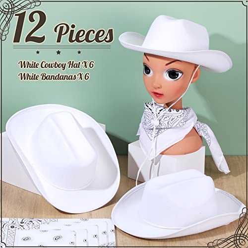Unittype 12 Pcs Kids Cowboy Hat Set Western Cowgirl Hat and Polyester Bandanas for Boys Girls Cosplay Costume Party FavorsWhiteClassic - Image 5