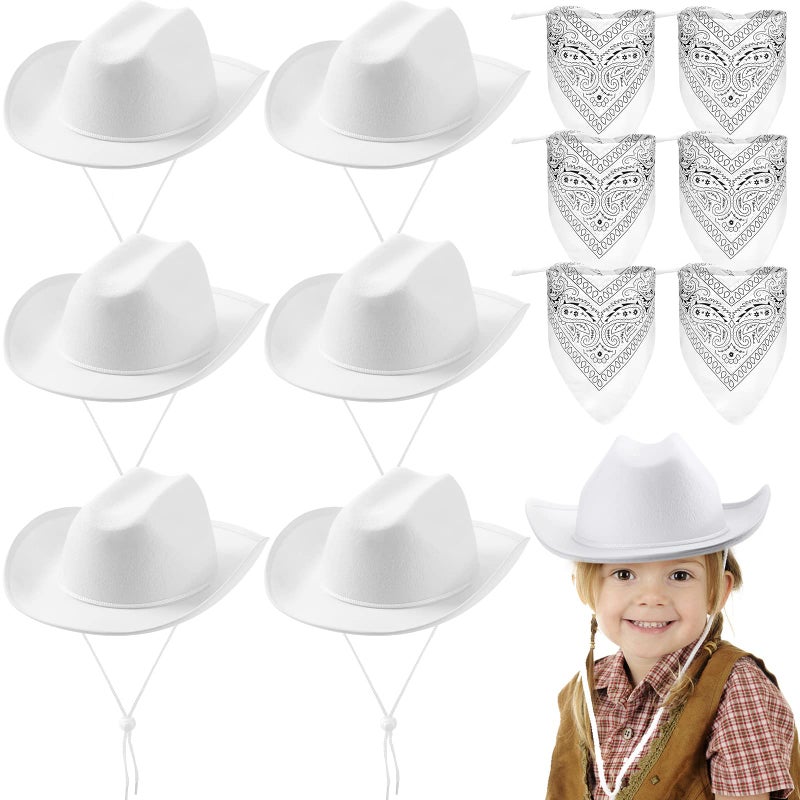 Unittype 12 Pcs Kids Cowboy Hat Set Western Cowgirl Hat and Polyester Bandanas for Boys Girls Cosplay Costume Party FavorsWhiteClassic - Image 3
