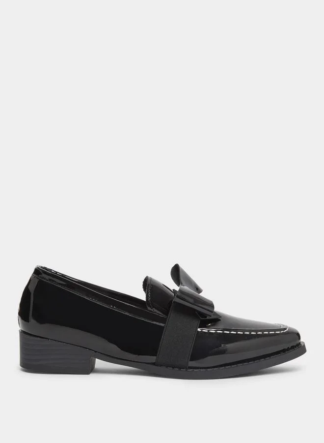 Take Two Solid Bow Detail Patent Leather Loafers