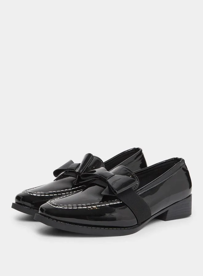 Take Two Solid Bow Detail Patent Leather Loafers