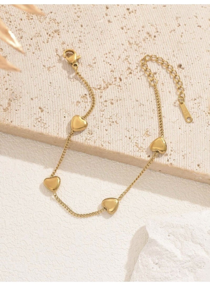 ڤيا خلخال أنيق من الفولاذ المقاوم للصدأ مطلي بذهب 18K، بتصميم راقٍ مزدوج الطبقات يضفي لمسة فاخرة وعصرية على القدم. - Image 4