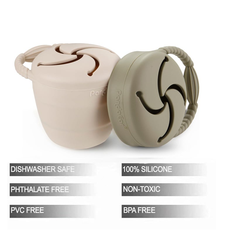PandaEar Silicone Snack Containers, Collapsible Toddler Snack Cups Spill Proof Food Catcher for Toddler Baby, Pack of 2 (Light Tan/Walnut) - Image 2