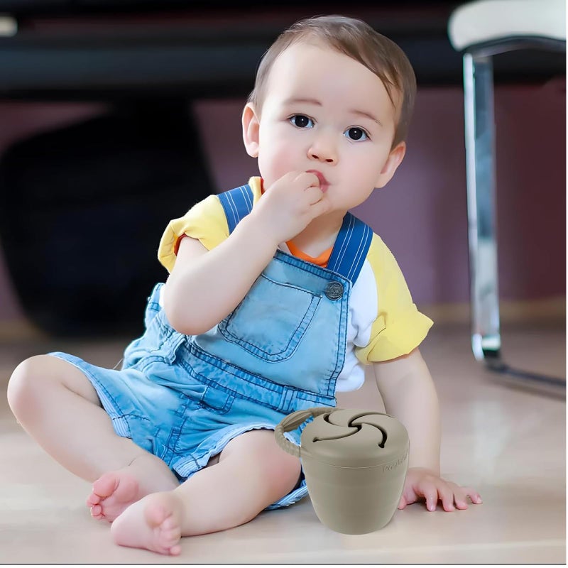 PandaEar Silicone Snack Containers, Collapsible Toddler Snack Cups Spill Proof Food Catcher for Toddler Baby, Pack of 2 (Light Tan/Walnut) - Image 3
