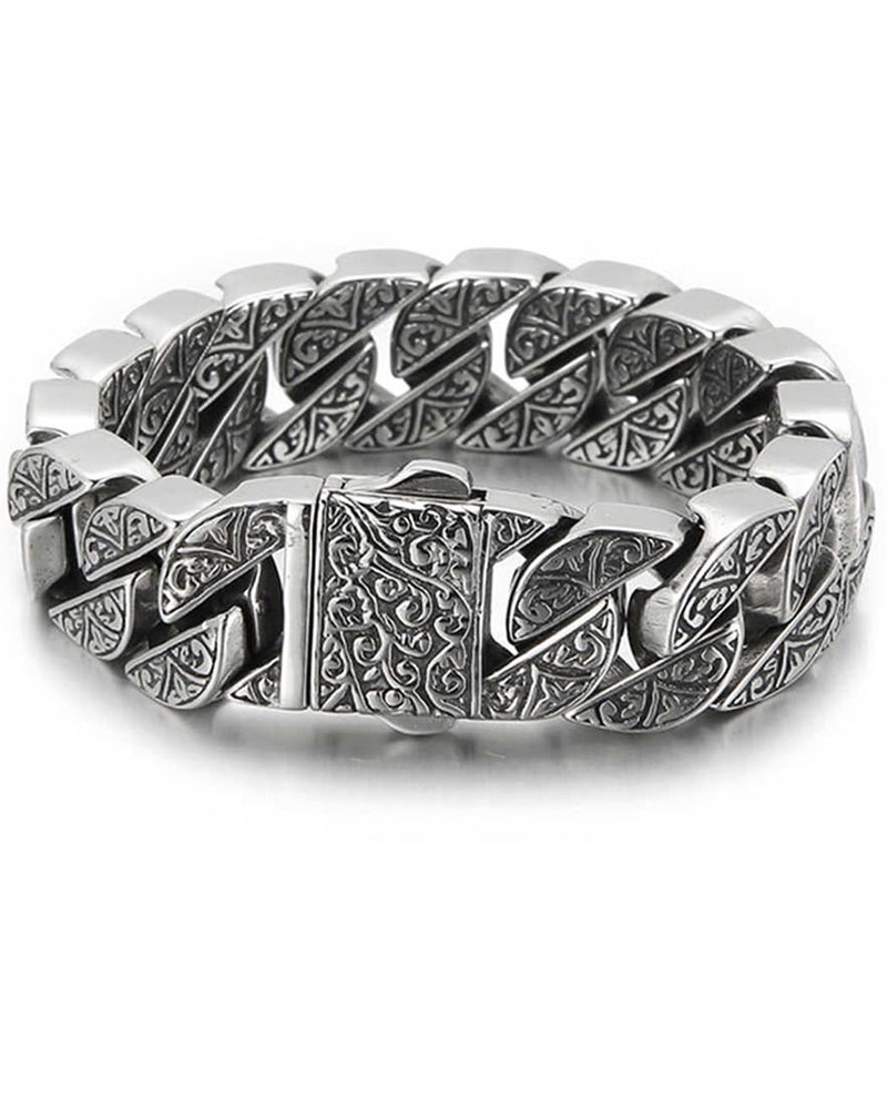 Silverso Italian Real Men Heavy S925 Sterling Silver Bracelets, Unique Luxury Vintage Style Men's Silver Bracelet, Chunk Chain Bracelets Nice Gift for My Man, Son, Boyfriend, Dad (Grapevine, 8.6") - Image 1