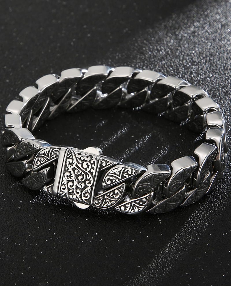 Silverso Italian Real Men Heavy S925 Sterling Silver Bracelets, Unique Luxury Vintage Style Men's Silver Bracelet, Chunk Chain Bracelets Nice Gift for My Man, Son, Boyfriend, Dad (Grapevine, 8.6") - Image 2