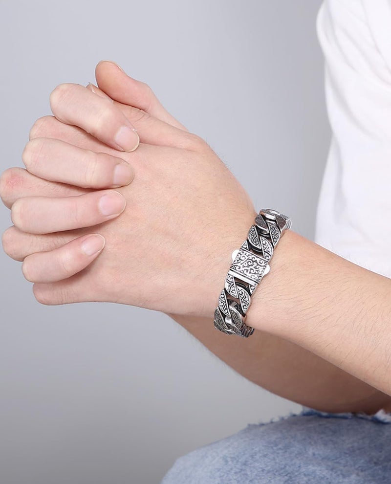 Silverso Italian Real Men Heavy S925 Sterling Silver Bracelets, Unique Luxury Vintage Style Men's Silver Bracelet, Chunk Chain Bracelets Nice Gift for My Man, Son, Boyfriend, Dad (Grapevine, 8.6") - Image 5
