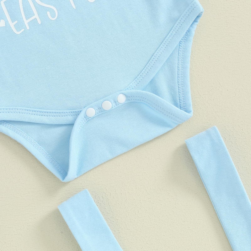 Frietlebird Newborn Baby Boy Easter Outfit Bunny Letter Long Sleeve Romper Suspender Pants Set My First Easter Coming Home Outfit (B-Blue,0-3 Months) - Image 5