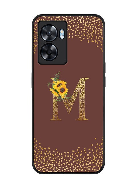 Rugged Black edge case for Oppo A57 Slim fit Soft Case Flexible Rubber Edges Anti Drop TPU Gel Thin Cover - Custom Monogram Initial Letter Floral Pattern Alphabet - M (Brown )