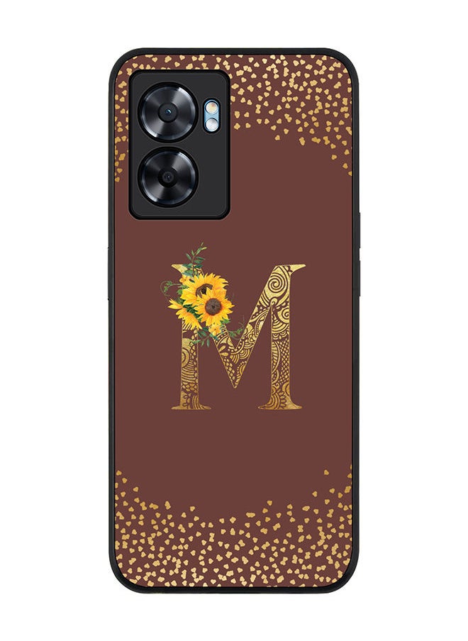 Stylizedd Rugged Black edge case for Oppo A57 Slim fit Soft Case Flexible Rubber Edges Anti Drop TPU Gel Thin Cover - Custom Monogram Initial Letter Floral Pattern Alphabet - M (Brown )  - Image 1