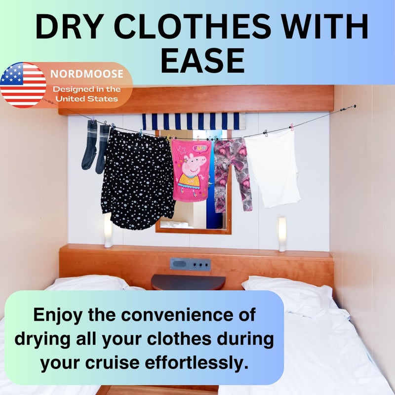 Nordmoose Magnetic Clothesline for Cruise Ship Cabin Approved - Strong Rubber Coated Non-Scratch Magnets, Travel Clothesline for Cruise Ship Essentials 2026 Updated Stronger Magnets - Image 4
