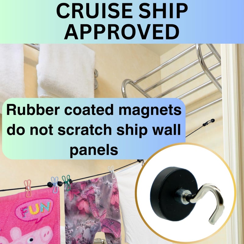Nordmoose Magnetic Clothesline for Cruise Ship Cabin Approved - Strong Rubber Coated Non-Scratch Magnets, Travel Clothesline for Cruise Ship Essentials 2026 Updated Stronger Magnets - Image 2