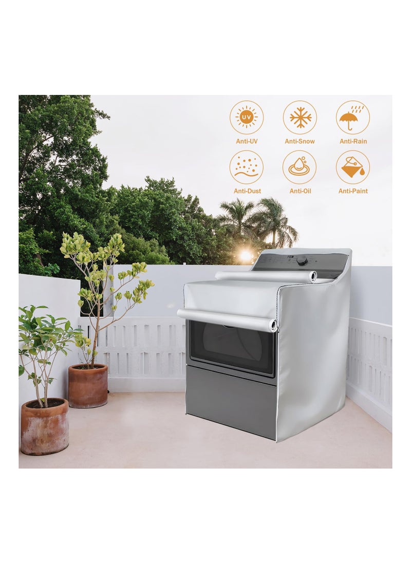 KASTWAVE - Waterproof Washer Dryer Cover, Outdoor Sun Wind Resistant Dustproof Washing Machine Protect Cover Universal Top Load & Front Load Laundry Dryer Cover With Zipper Velcro Design, Silver - Image 1