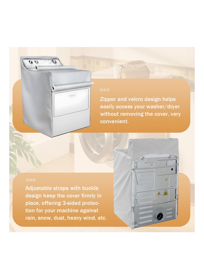 KASTWAVE - Waterproof Washer Dryer Cover, Outdoor Sun Wind Resistant Dustproof Washing Machine Protect Cover Universal Top Load & Front Load Laundry Dryer Cover With Zipper Velcro Design, Silver - Image 1