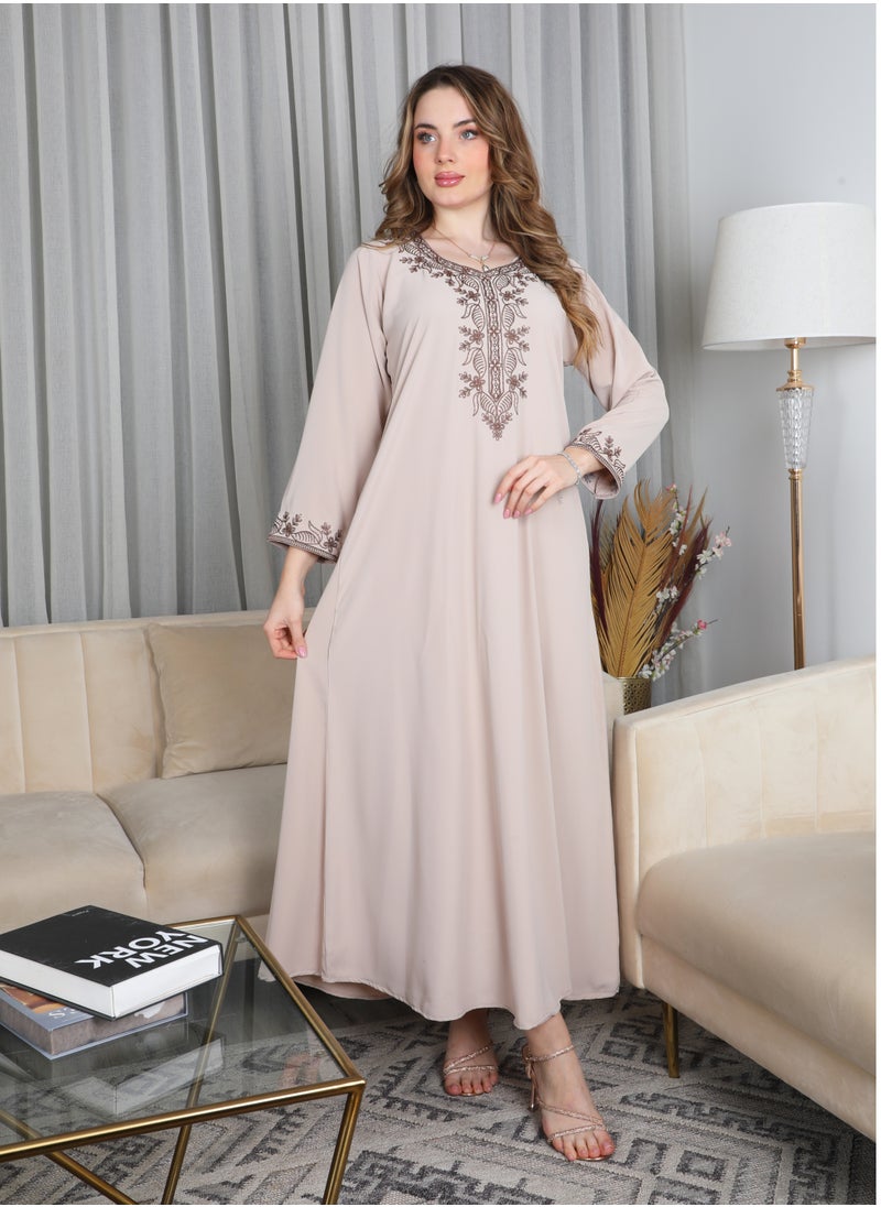 Bint Al Bilad Bint Al Bilad Women's Summer Long Luxury Jalabiya | Full-Length Kaftan Dress for Ramadan, Eid Ul Fitr, Wedding, Special Occasions | Embroidered Saudi Abaya | Modest Islamic Clothing  - Image 1