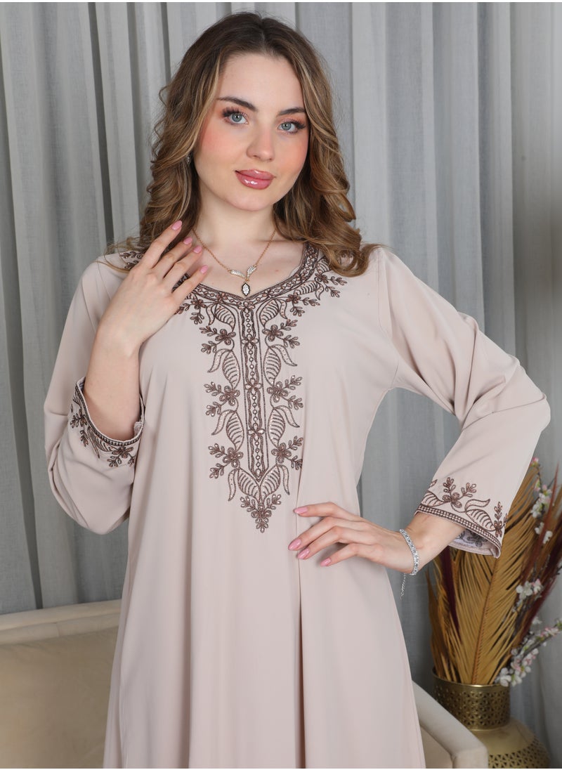 Bint Al Bilad Bint Al Bilad Women's Summer Long Luxury Jalabiya | Full-Length Kaftan Dress for Ramadan, Eid Ul Fitr, Wedding, Special Occasions | Embroidered Saudi Abaya | Modest Islamic Clothing  - Image 2