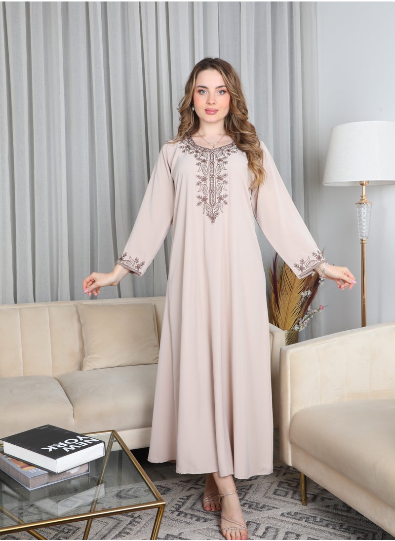 Bint Al Bilad Bint Al Bilad Women's Summer Long Luxury Jalabiya | Full-Length Kaftan Dress for Ramadan, Eid Ul Fitr, Wedding, Special Occasions | Embroidered Saudi Abaya | Modest Islamic Clothing  - Image 4