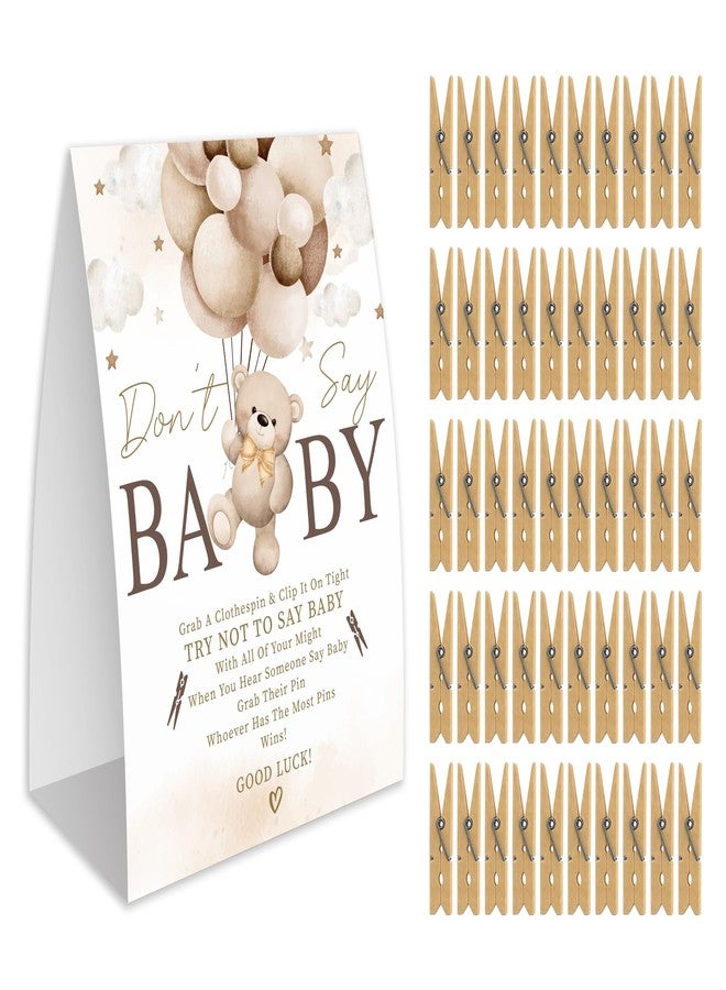 Xenseou Don't Say Baby Game for Baby Shower, 50 Wooden Clothespins and one Sign, Brown Boho Bear Theme, Pins for Baby Shower Decorations, Gender Reveal Games, Baby Shower Supplies-BB35 - Image 2