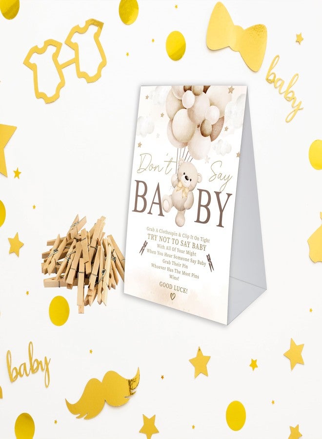 Xenseou Don't Say Baby Game for Baby Shower, 50 Wooden Clothespins and one Sign, Brown Boho Bear Theme, Pins for Baby Shower Decorations, Gender Reveal Games, Baby Shower Supplies-BB35 - Image 5