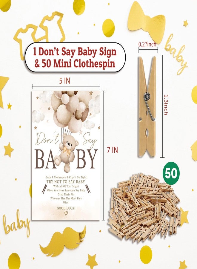 Xenseou Don't Say Baby Game for Baby Shower, 50 Wooden Clothespins and one Sign, Brown Boho Bear Theme, Pins for Baby Shower Decorations, Gender Reveal Games, Baby Shower Supplies-BB35 - Image 4