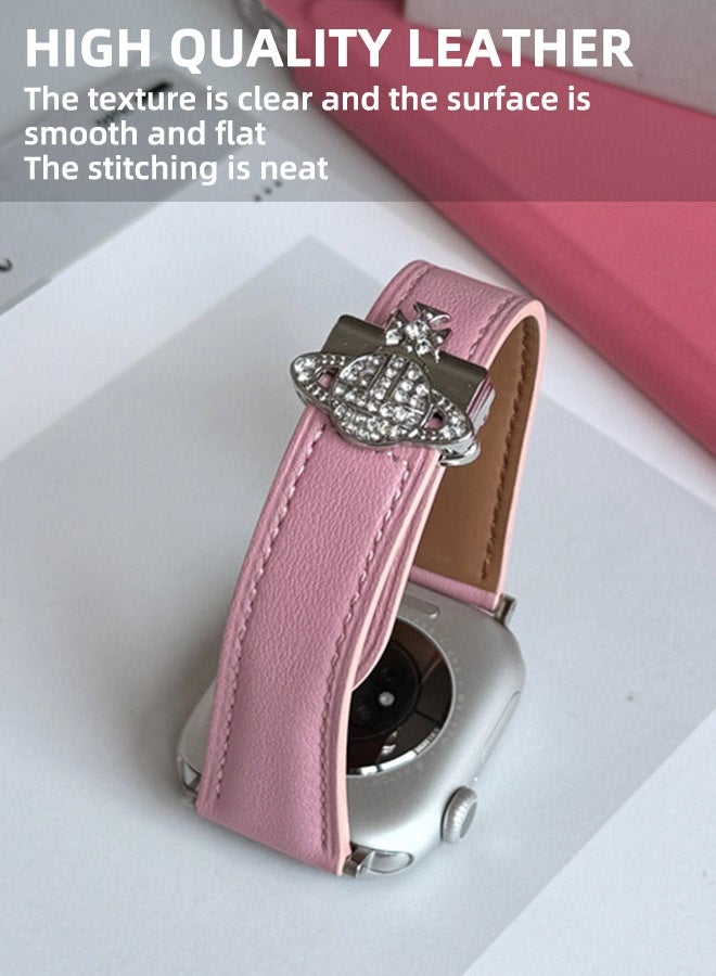 فيفيان ويستوود حزام ساعة جلدي مغناطيسي فائق النحافة لساعة Iwatch Ultra1/2 الجيل [49 مم] وردي للنساء ذوات المعاصم الصغيرة - Image 3