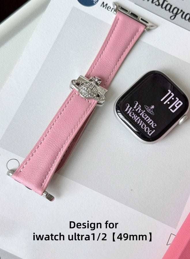 فيفيان ويستوود حزام ساعة جلدي مغناطيسي فائق النحافة لساعة Iwatch Ultra1/2 الجيل [49 مم] وردي للنساء ذوات المعاصم الصغيرة - Image 1