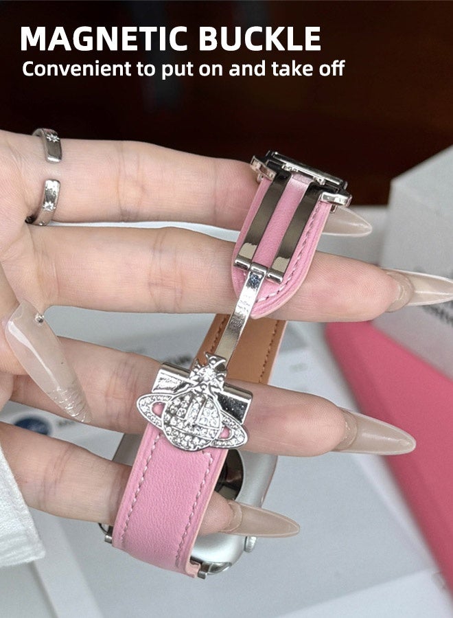 فيفيان ويستوود حزام ساعة جلدي مغناطيسي فائق النحافة لساعة Iwatch Ultra1/2 الجيل [49 مم] وردي للنساء ذوات المعاصم الصغيرة - Image 2