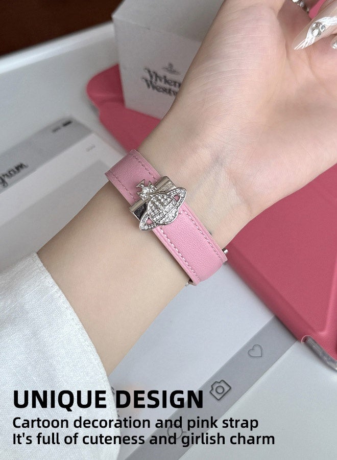 فيفيان ويستوود حزام ساعة جلدي مغناطيسي فائق النحافة لساعة Iwatch Ultra1/2 الجيل [49 مم] وردي للنساء ذوات المعاصم الصغيرة - Image 4