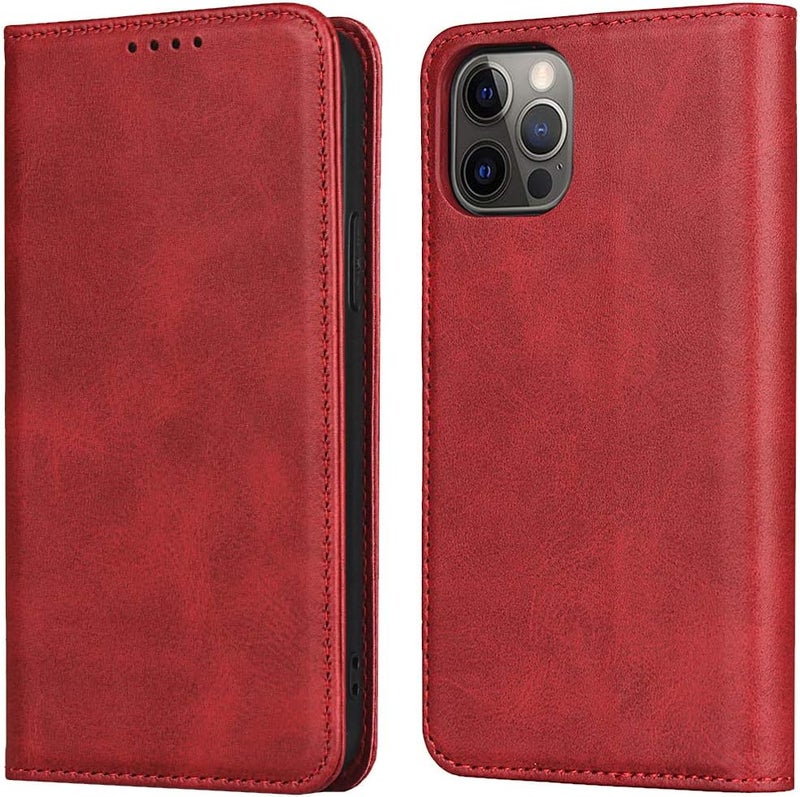 iCoverCase for iPhone 12/12 Pro Wallet Case with Card Holder, PU Leather Magnetic Kickstand Feature Shockproof Protective Flip Cover Case - Red - Image 1