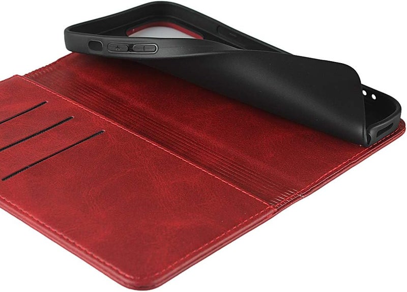 iCoverCase for iPhone 12/12 Pro Wallet Case with Card Holder, PU Leather Magnetic Kickstand Feature Shockproof Protective Flip Cover Case - Red - Image 5