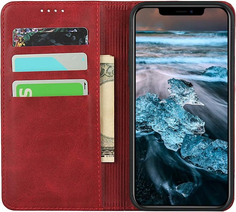 iCoverCase for iPhone 12/12 Pro Wallet Case with Card Holder, PU Leather Magnetic Kickstand Feature Shockproof Protective Flip Cover Case - Red - Image 2