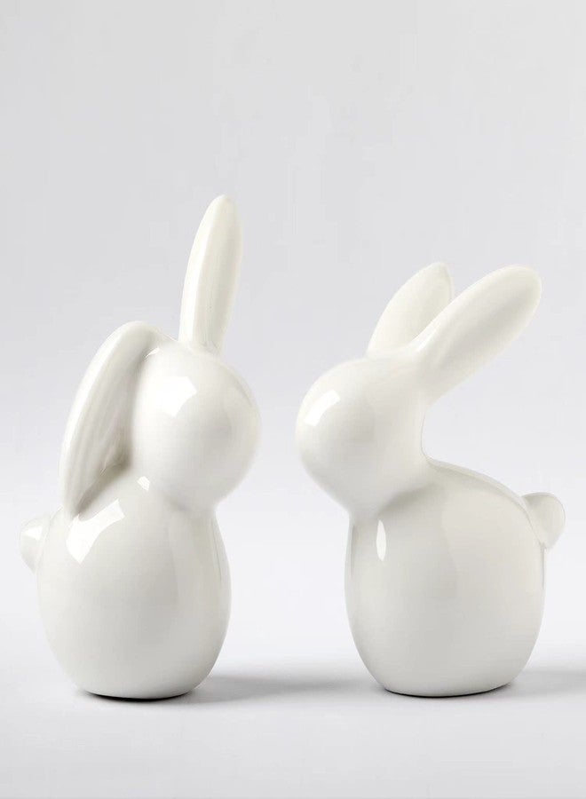 GOODSTART Ceramic Rabbit Ceramic Bunny Figurine Porcelain Modern Art Home Decor, A Set of 2 Rabbit Decor, Easter Bunny Rabbits, Easter Decorations for Home - Image 1