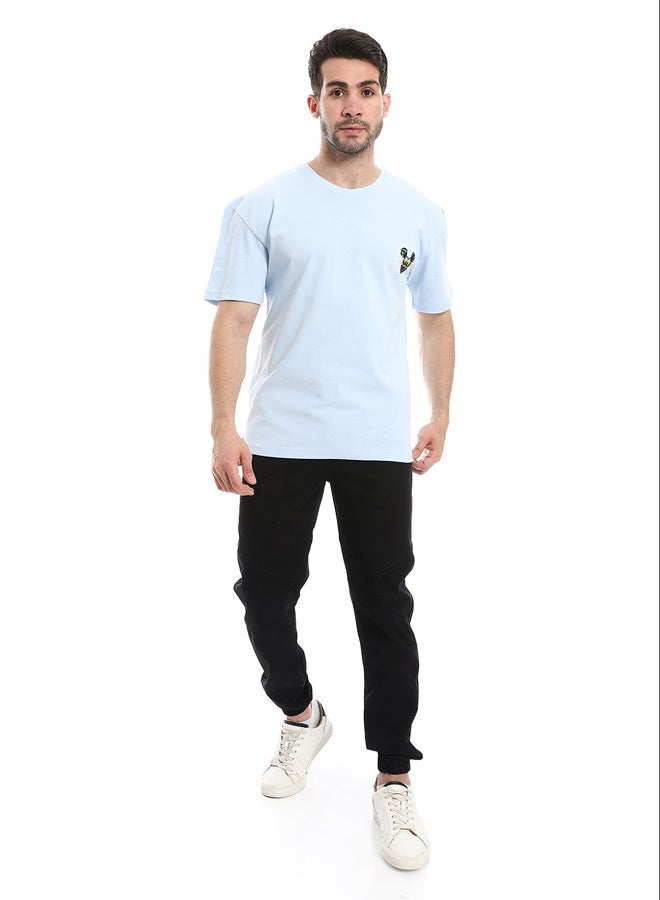 Andora Slip On Printed Cotton Sky Blue Tee_Sky Blue - Image 1