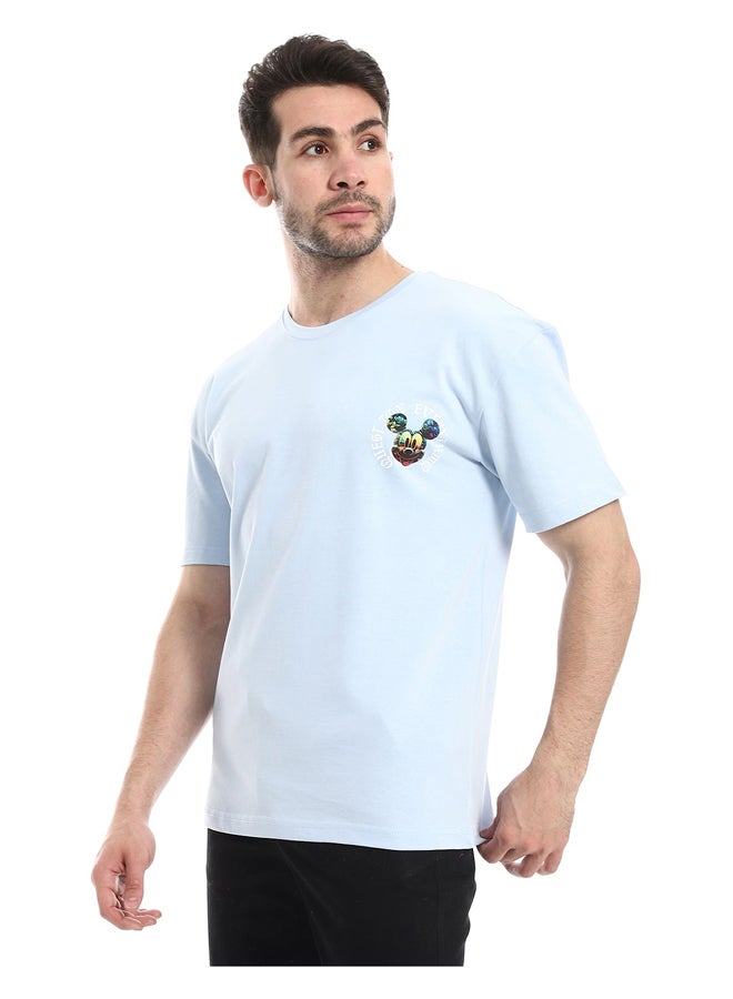 Andora Slip On Printed Cotton Sky Blue Tee_Sky Blue - Image 4