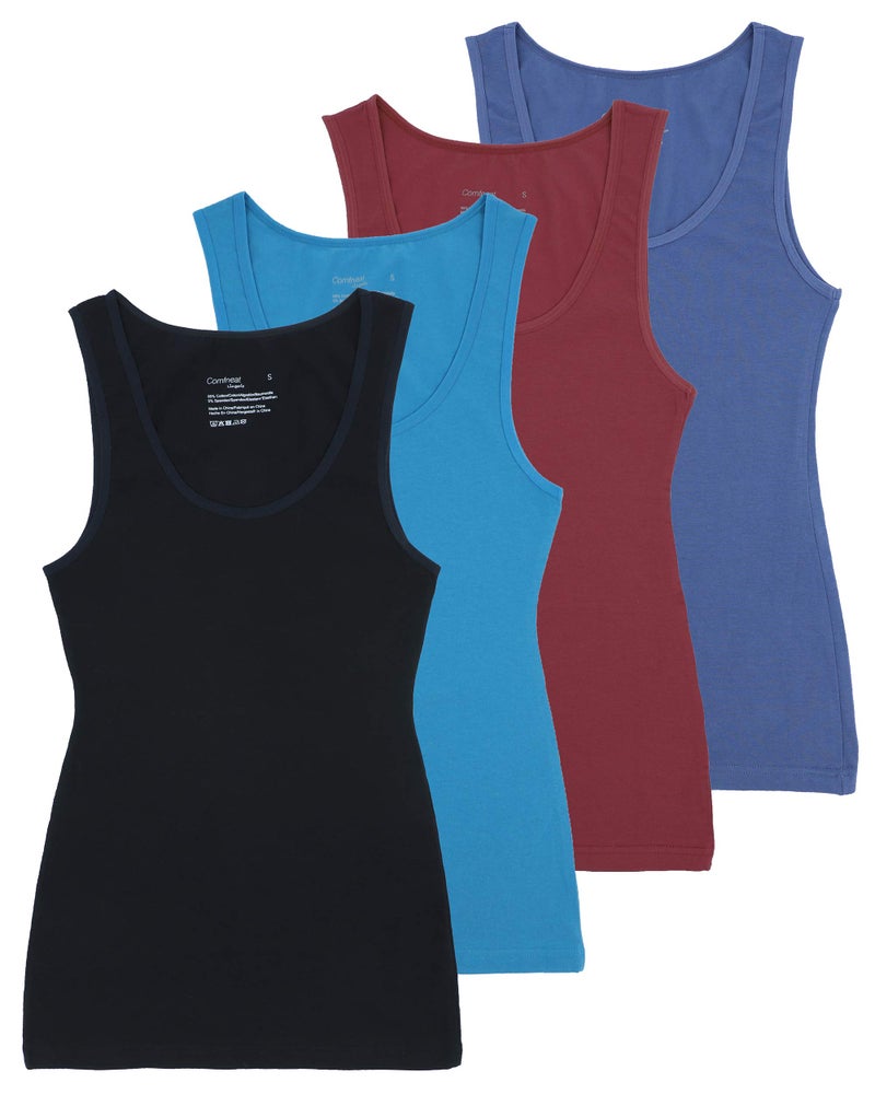 Comfneat Women's Basic Tanks Comfy Top (Color-Set-2 4-Pack, L) - Image 1