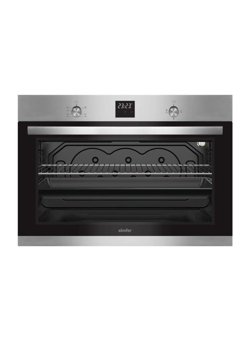 Gas Oven 90 cm | 105L Extra Large Capacity | Gas Grill with FFD Safety | 3 Cooking Functions | Auto Ignition | Thermostatic Control | Digital Programmer Timer | Stainless Steel Control Panel | Double Black Glass Low-E Door | Turbo Cooling | SMF903BOG-DT