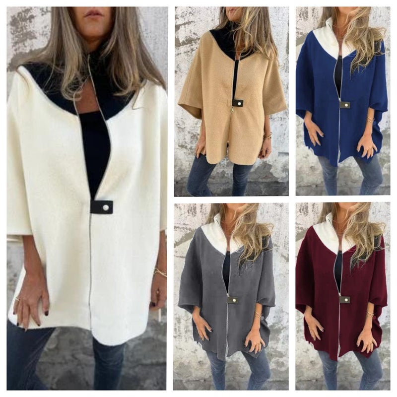 2024 Independent Station _ Casual Loose Zipper Stand Collar Woolen Jacket