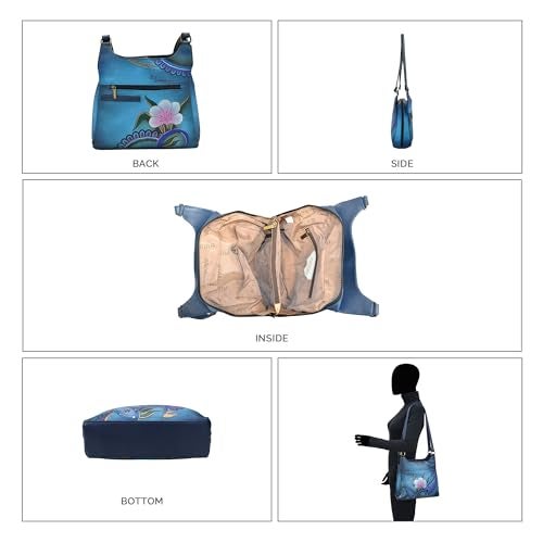 Anna by Anuschka womens Anna Anuschka, Handpainted Medium Hobo, Denim Paisley Floral Satchel Handbag Genuine Leather, Denim Paisley Floral, One Size US - Image 3