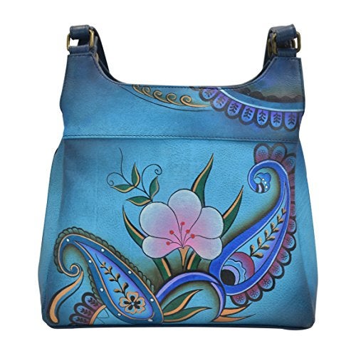 Anna by Anuschka womens Anna Anuschka, Handpainted Medium Hobo, Denim Paisley Floral Satchel Handbag Genuine Leather, Denim Paisley Floral, One Size US - Image 5